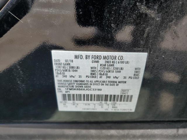 1FM5K8B8XJGC33180 - 2018 FORD EXPLORER BLACK photo 13