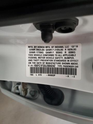 19XFC1F33LE004242 - 2020 HONDA CIVIC EX WHITE photo 12