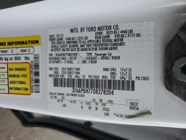 3FA6P0H77DR278204 - 2013 FORD FUSION SE WHITE photo 12