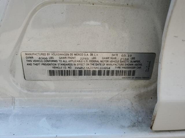 3VWRZ7AJ7AM111654 - 2010 VOLKSWAGEN JETTA SE WHITE photo 12