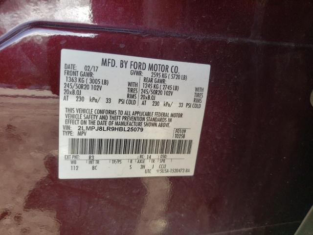 2LMPJ8LR9HBL25079 - 2017 LINCOLN MKX RESERVE Բորդո լուսանկար 13