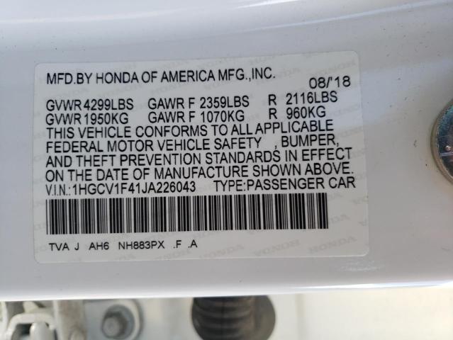 1HGCV1F41JA226043 - 2018 HONDA ACCORD EX WHITE photo 12