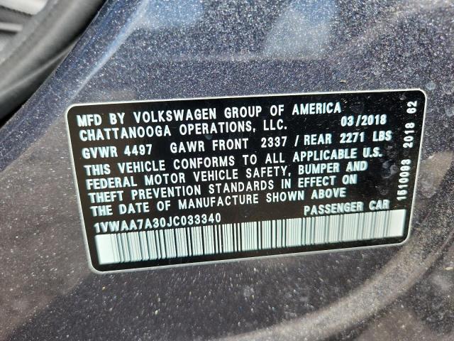 1VWAA7A30JC033340 - 2018 VOLKSWAGEN PASSAT S Серый фото 12