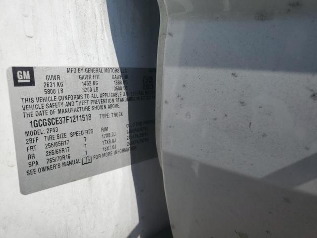 1GCGSCE37F1211518 - 2015 CHEVROLET COLORADO Z71 WHITE photo 12