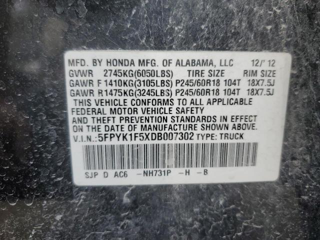 5FPYK1F5XDB007302 - 2013 HONDA RIDGELINE RTL 黑色 照片 12