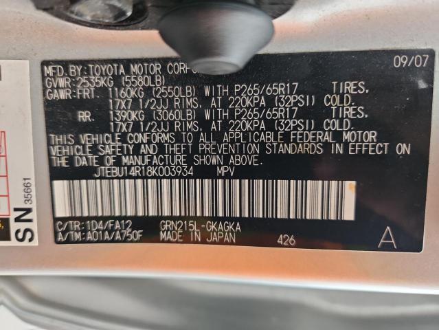 JTEBU14R18K003934 - 2008 TOYOTA 4RUNNER SR5 Silber Foto 13