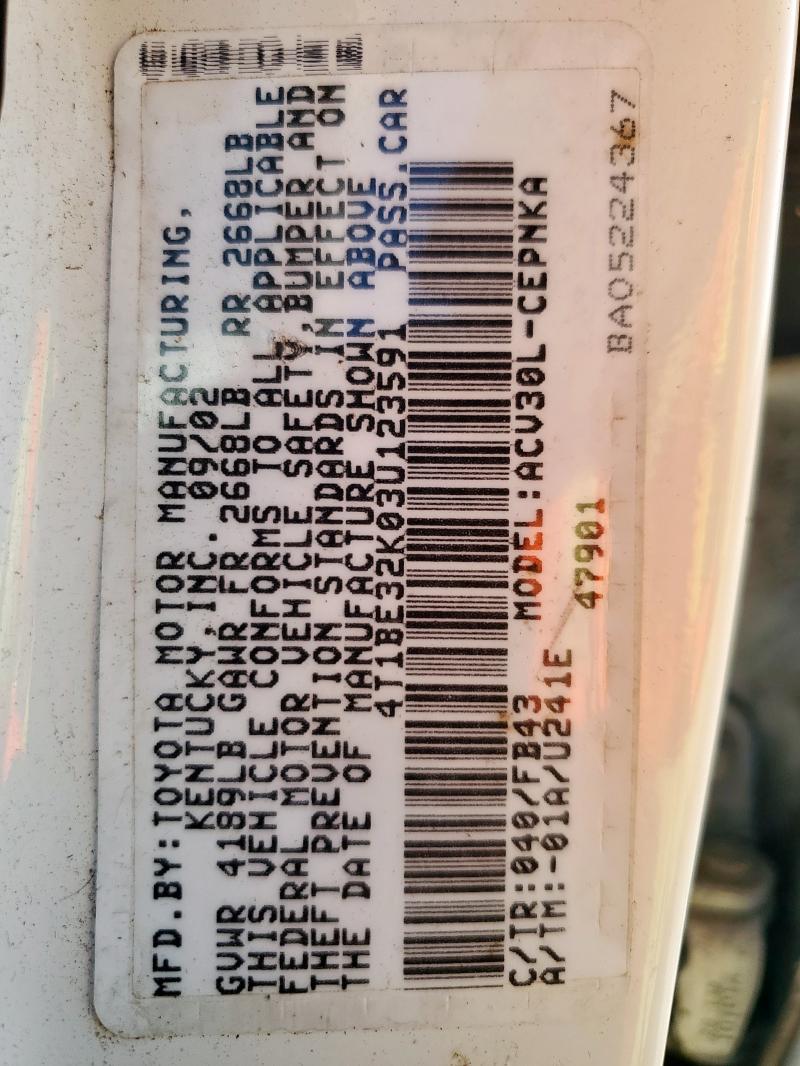 4T1BE32K03U123591 - 2003 TOYOTA CAMRY LE Ақ фото 13