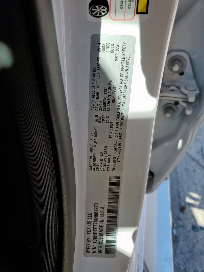 1C6RREFT7MN661973 - 2021 RAM 1500 BIG HORN/LONE STAR WHITE photo 12