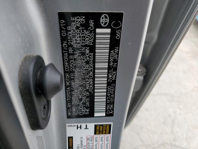 JTDKARFU8K3069444 - 2019 TOYOTA PRIUS SILVER photo 12