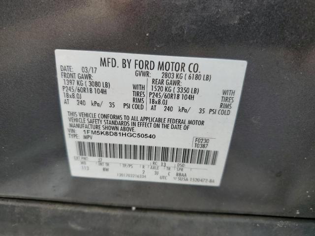 1FM5K8D81HGC50540 - 2017 FORD EXPLORER XLT Grau Foto 13