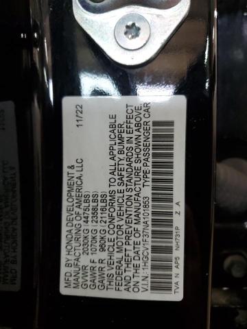 1HGCV1F37NA101853 - 2022 HONDA ACCORD SPORT BLACK photo 12