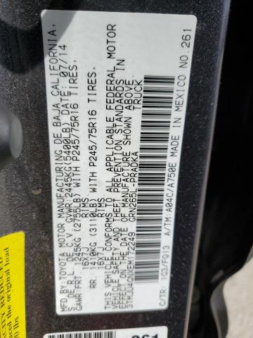 3TMJU4GNXEM172249 - 2014 TOYOTA TACOMA DOUBLE CAB PRERUNNER GRAY photo 12