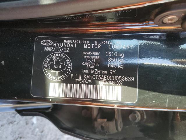 KMHCT5AE0CU053639 - 2012 HYUNDAI ACCENT GLS BLACK photo 12
