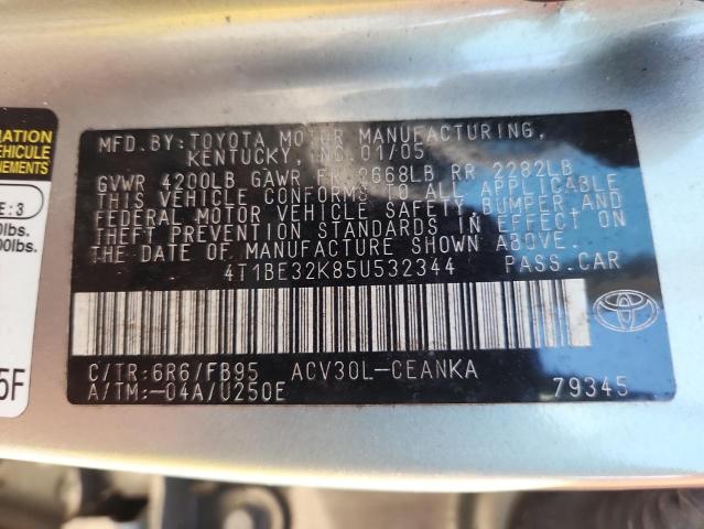 4T1BE32K85U532344 - 2005 TOYOTA CAMRY LE 银色 照片 12