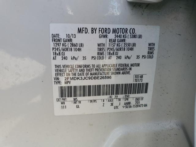 2FMDK3JC9DBE26596 - 2013 FORD EDGE SEL WHITE photo 14
