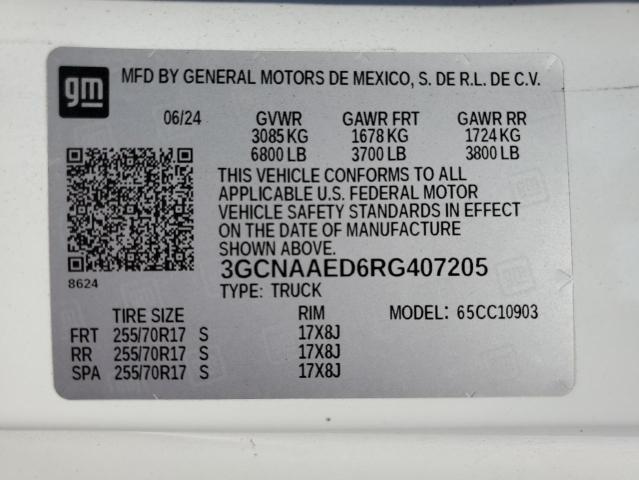 3GCNAAED6RG407205 - 2024 CHEVROLET SILVERADO C1500 WHITE photo 12