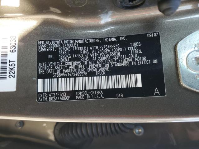 5TBBV54147S489576 - 2007 TOYOTA TUNDRA DOUBLE CAB SR5 GRAY photo 12