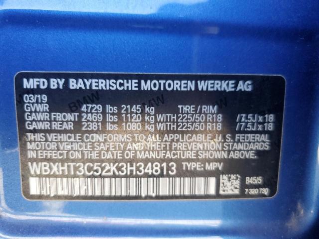 WBXHT3C52K3H34813 - 2019 BMW X1 XDRIVE28I Azul foto 13