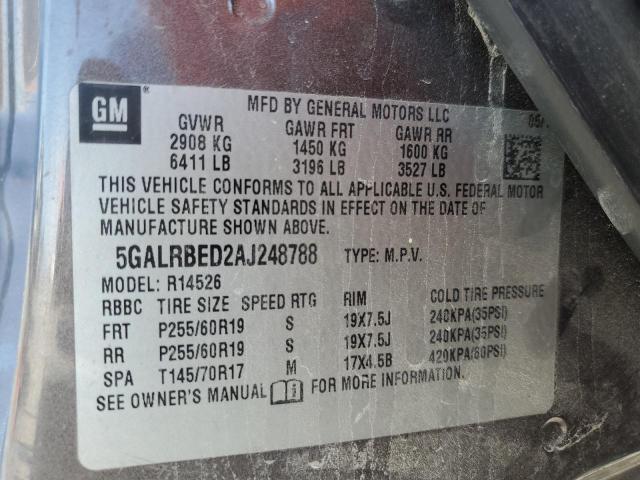 5GALRBED2AJ248788 - 2010 BUICK ENCLAVE CXL 棕色 照片 13