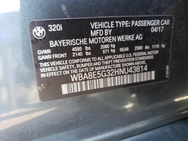 WBA8E5G32HNU43814 - 2017 BMW 320 XI GRAY photo 12