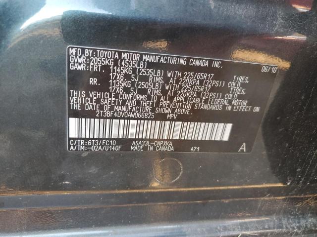 2T3BF4DV0AW066825 - 2010 TOYOTA RAV4 მწვანე ფოტო 12