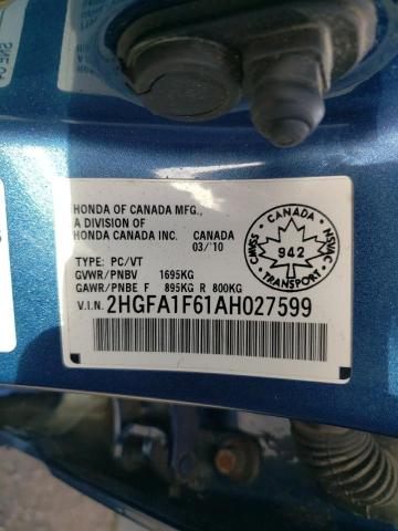 2HGFA1F61AH027599 - 2010 HONDA CIVIC LX-S أزرق صورة 12