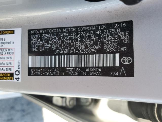 JTNKARJE1HJ535635 - 2017 TOYOTA COROLLA IM SILVER photo 12