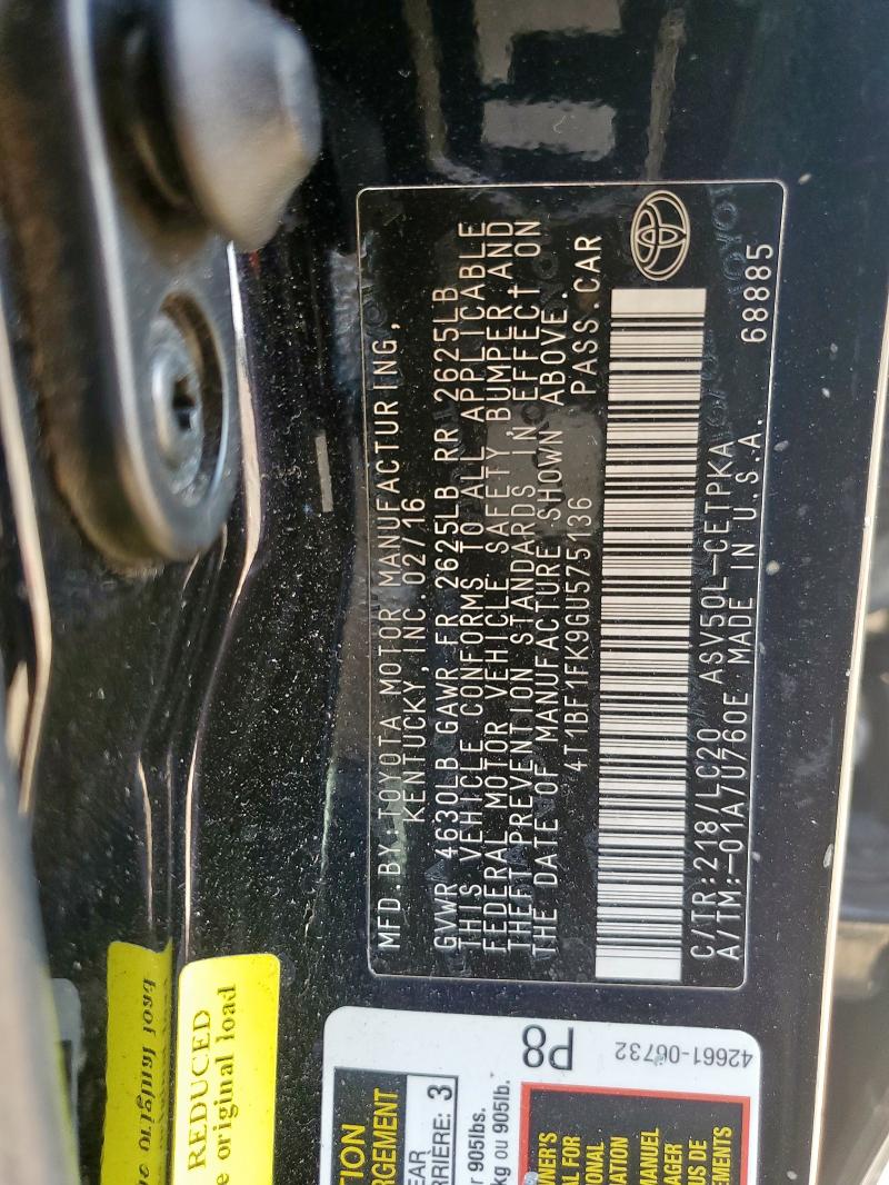 4T1BF1FK9GU575136 - 2016 TOYOTA CAMRY LE BLACK photo 12