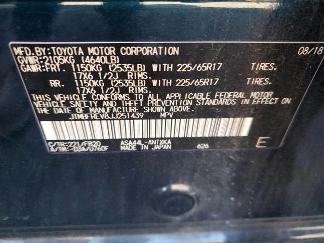 JTMBFREV8JJ251439 - 2018 TOYOTA RAV4 LE ლურჯი ფოტო 13