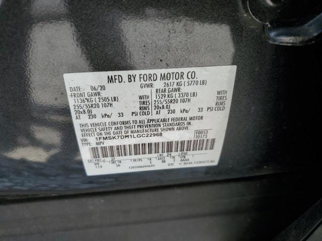 1FMSK7DH1LGC22968 - 2020 FORD EXPLORER XLT ნაცრისფერი ფოტო 13