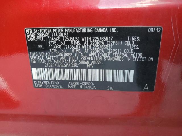 2T3ZF4DV6CW143067 - 2012 TOYOTA RAV4 Rot Foto 12