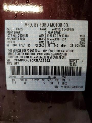 2FMPK4J90RBA29552 - 2024 FORD EDGE SEL ბურგუნდია ფოტო 13