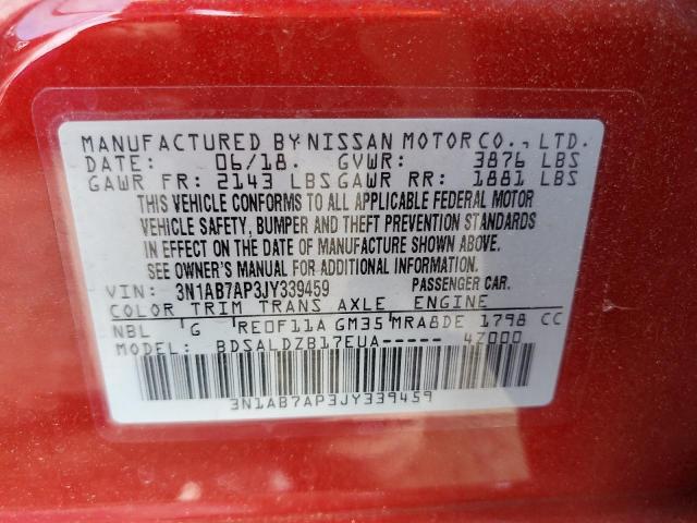 3N1AB7AP3JY339459 - 2018 NISSAN SENTRA S წითელი ფოტო 13