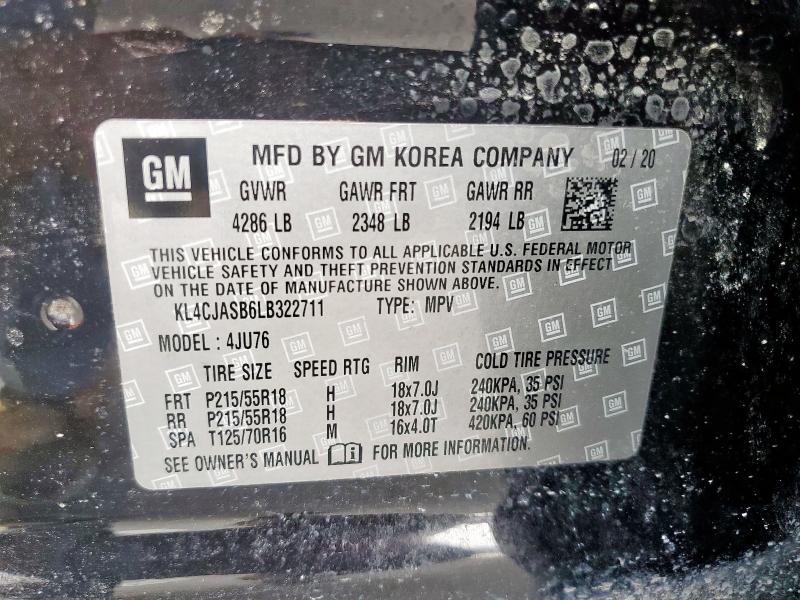 KL4CJASB6LB322711 - 2020 BUICK ENCORE PREFERRED BLACK photo 12