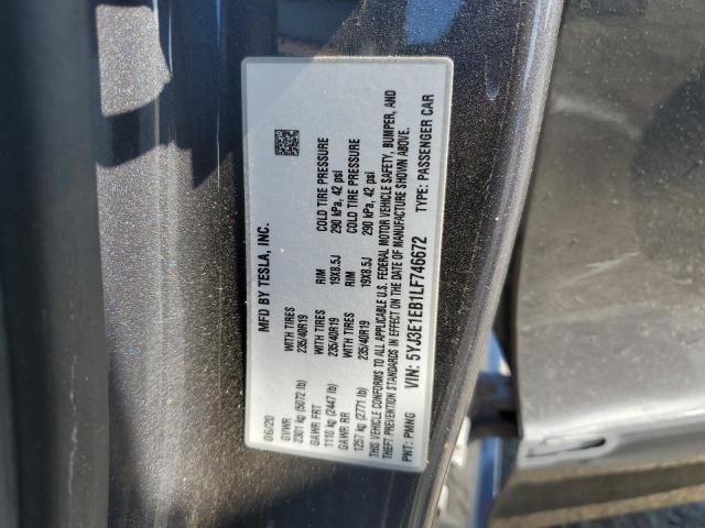 5YJ3E1EB1LF746672 - 2020 TESLA MODEL 3 გრაფიტი ფოტო 12