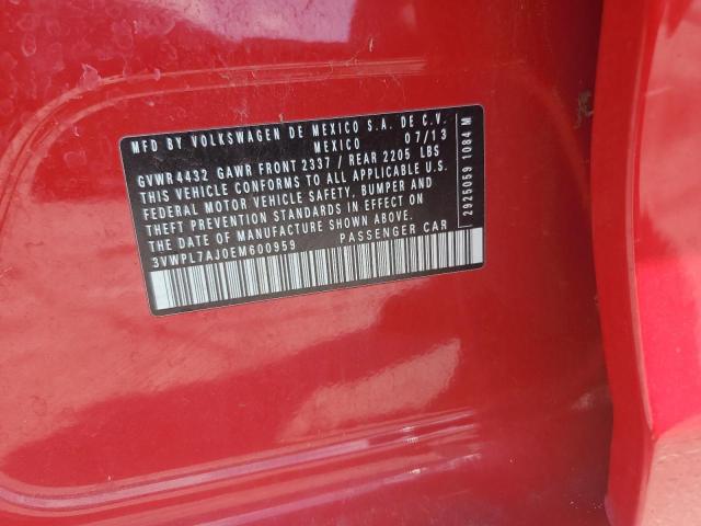3VWPL7AJ0EM600959 - 2014 VOLKSWAGEN JETTA TDI RED photo 12