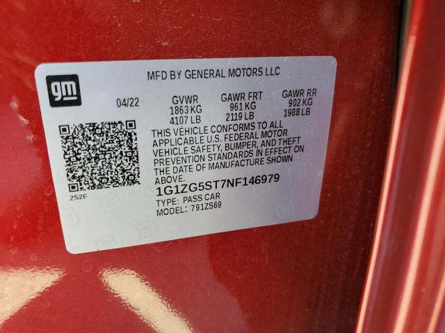 1G1ZG5ST7NF146979 - 2022 CHEVROLET MALIBU RS RED photo 12