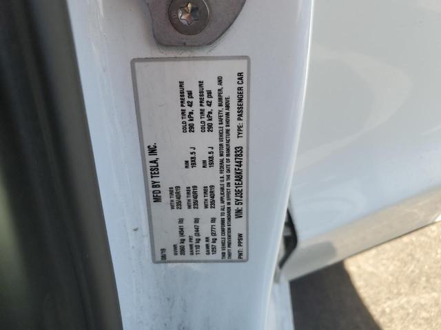 5YJ3E1EA8KF447833 - 2019 TESLA MODEL 3 白色 照片 12