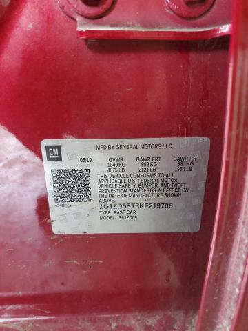 1G1ZD5ST3KF219706 - 2019 CHEVROLET MALIBU LT BURGUNDY photo 12