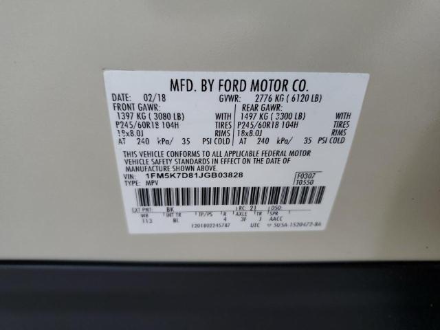 1FM5K7D81JGB03828 - 2018 FORD EXPLORER XLT Crème photo 14