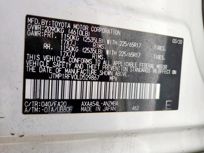 JTMP1RFV0LD529867 - 2020 TOYOTA RAV4 XLE WHITE photo 14