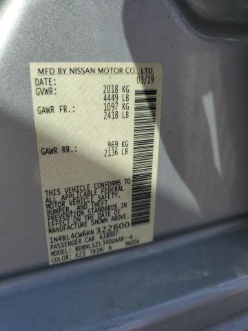 1N4BL4CW6KN322600 - 2019 NISSAN ALTIMA SR Gümüş foto 12