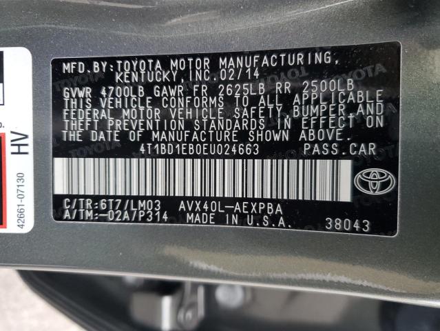 4T1BD1EB0EU024663 - 2014 TOYOTA AVALON HYBRID GREEN photo 12