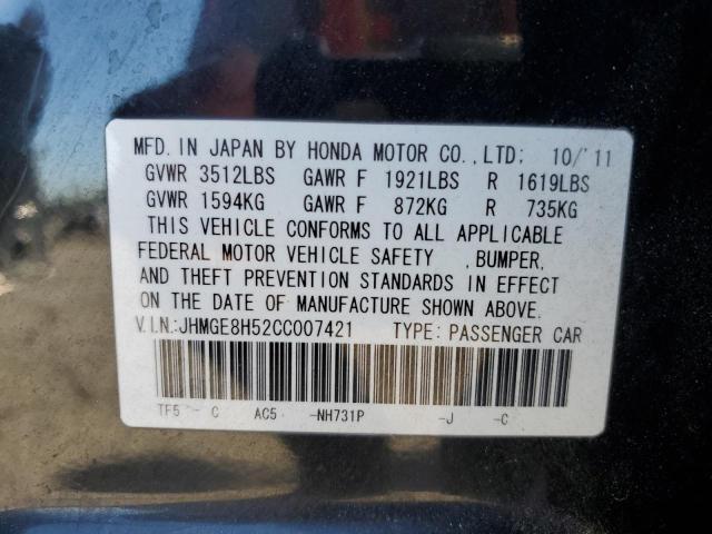 JHMGE8H52CC007421 - 2012 HONDA FIT SPORT Schwarz Foto 12