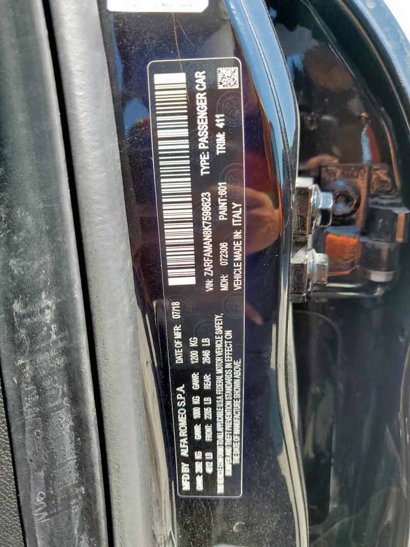 ZARFAMAN8K7598623 - 2019 ALFA ROMEO GIULIA BLACK photo 12