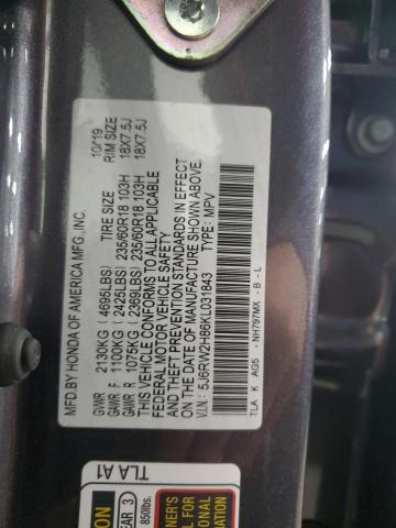 5J6RW2H86KL031843 - 2019 HONDA CR-V EXL Grau Foto 13