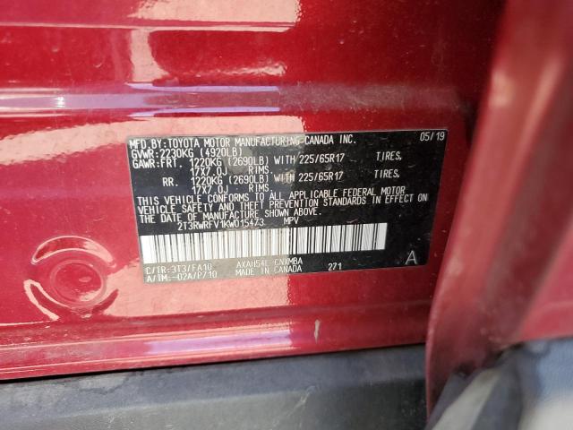 2T3RWRFV1KW015473 - 2019 TOYOTA RAV4 XLE برغندي صورة 13