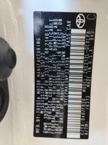 5YFEPMAE0NP331404 - 2022 TOYOTA COROLLA LE WHITE photo 12