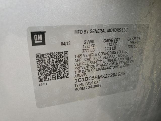 1G1BC5SMXJ7204626 - 2018 CHEVROLET CRUZE LS ვერცხლისფერი ფოტო 13