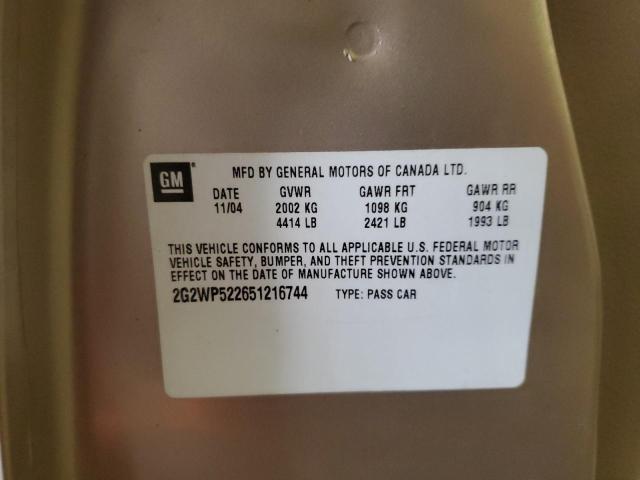 2G2WP522651216744 - 2005 PONTIAC GRAND PRIX 金色 照片 12